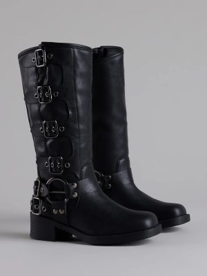 Totally Edgy Buckled Square Toe Boots