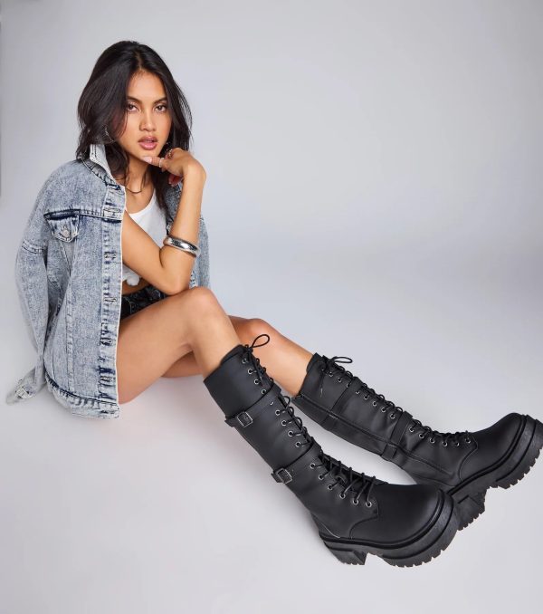 Serve and Slay Under The Knee Combat Boots - Image 2