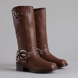 Bring The Edge Buckled Square Toe Boots