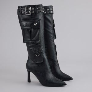 Hot on the Heist Buckled Pocket Stiletto Boots