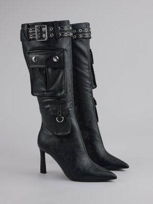 Hot on the Heist Buckled Pocket Stiletto Boots