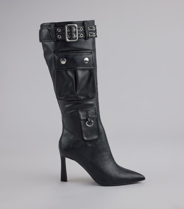Hot on the Heist Buckled Pocket Stiletto Boots - Image 3