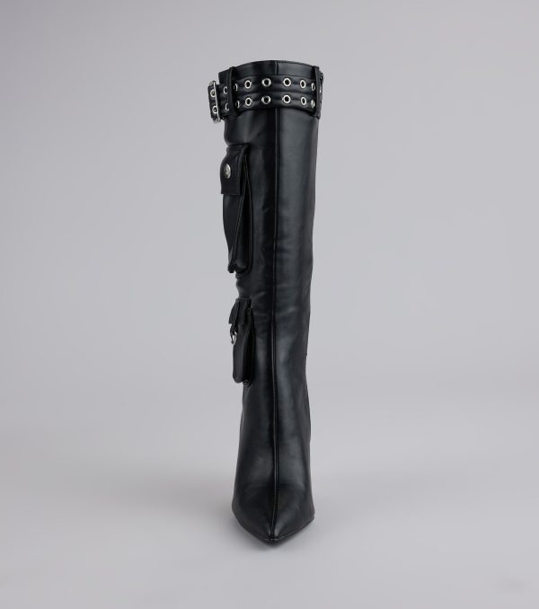 Hot on the Heist Buckled Pocket Stiletto Boots - Image 4