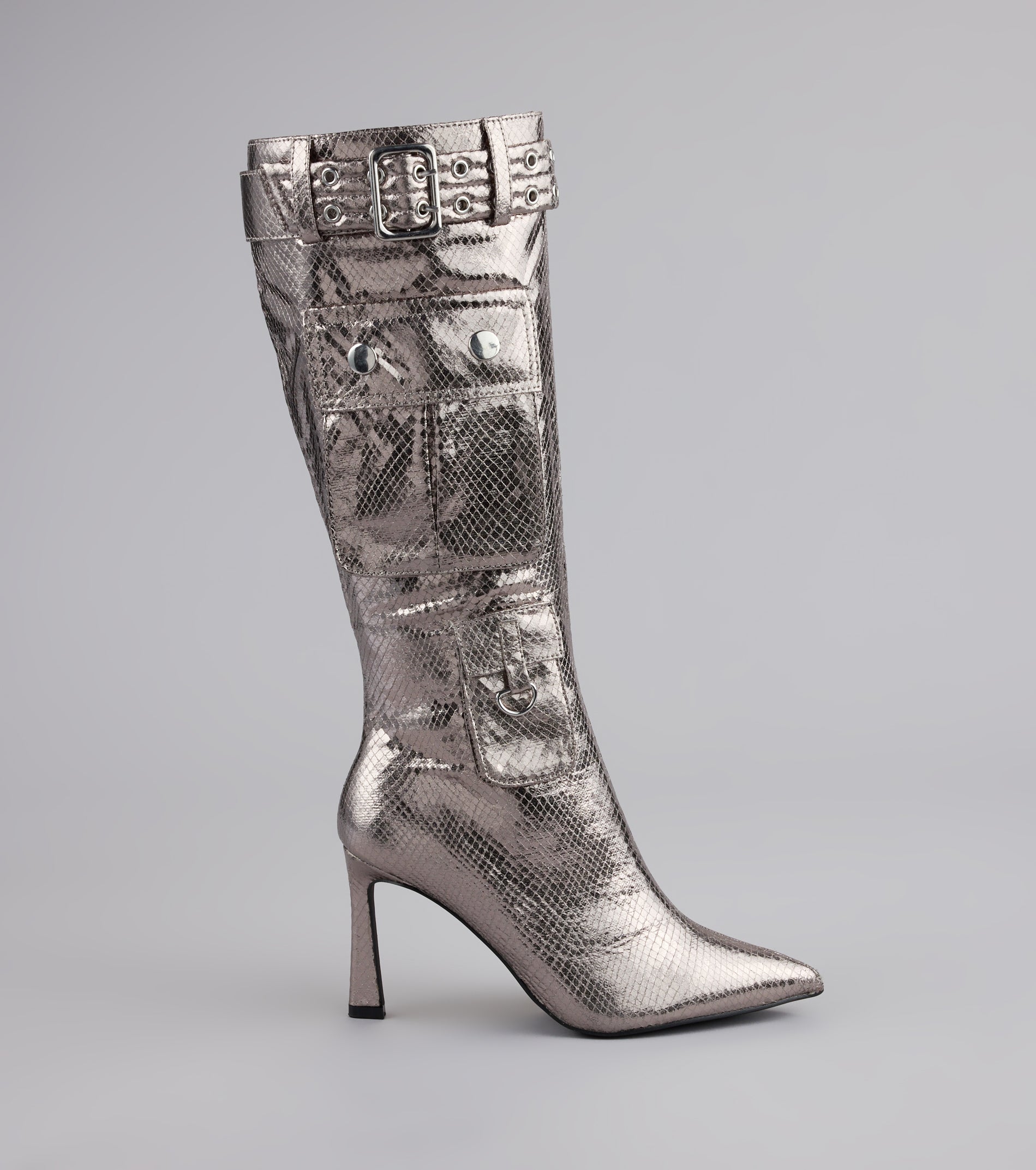 Hot on the Heist Buckled Pocket Stiletto Boots - Image 8