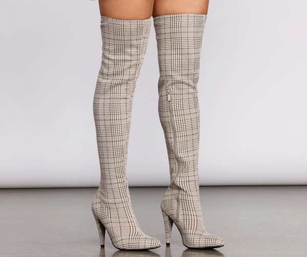 Plaid Thigh High Stiletto Boots - Image 2