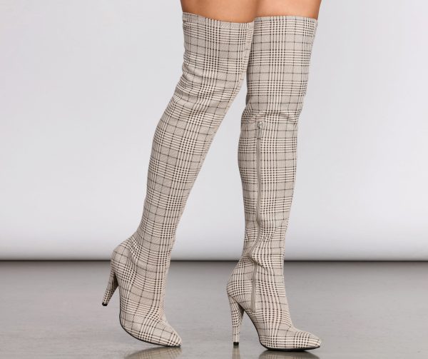 Plaid Thigh High Stiletto Boots - Image 3