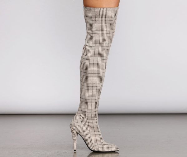 Plaid Thigh High Stiletto Boots - Image 4