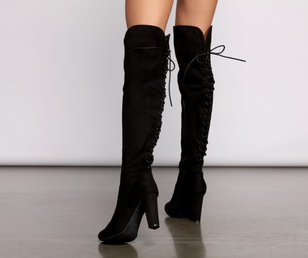 Lace Back Over The Knee Block Heeled Boots - Image 6