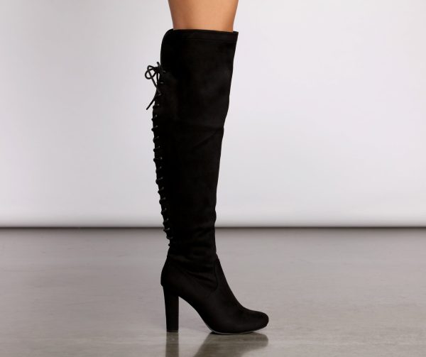 Lace Back Over The Knee Block Heeled Boots - Image 7