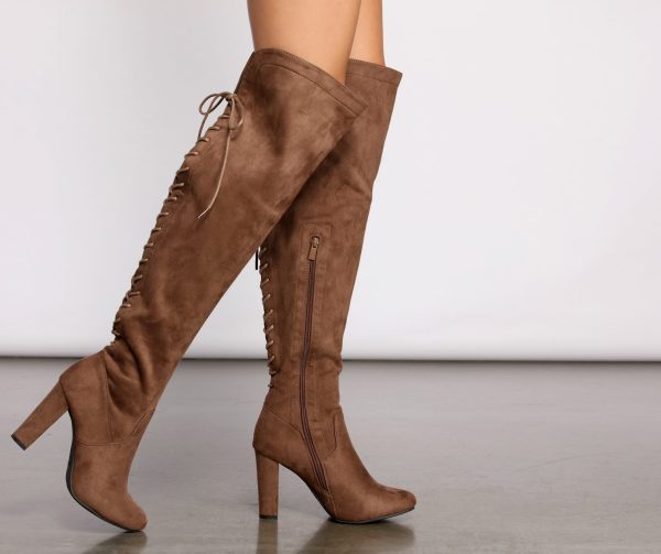 Lace Back Over The Knee Block Heeled Boots - Image 3