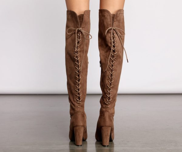 Lace Back Over The Knee Block Heeled Boots - Image 4