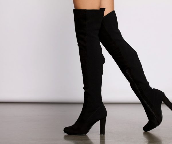 50 and 50 Thigh High Faux Suede and Knit Boots - Image 6
