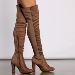 50 and 50 Thigh High Faux Suede and Knit Boots