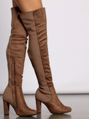 50 and 50 Thigh High Faux Suede and Knit Boots