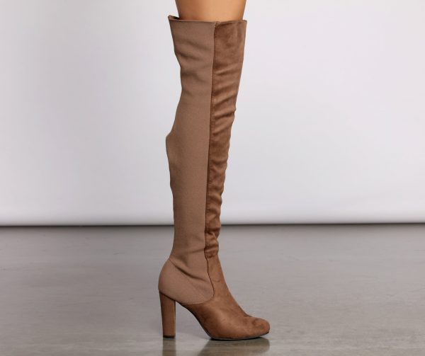 50 and 50 Thigh High Faux Suede and Knit Boots - Image 2