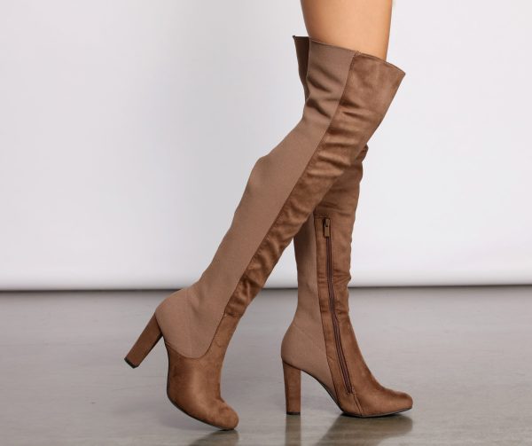 50 and 50 Thigh High Faux Suede and Knit Boots - Image 5