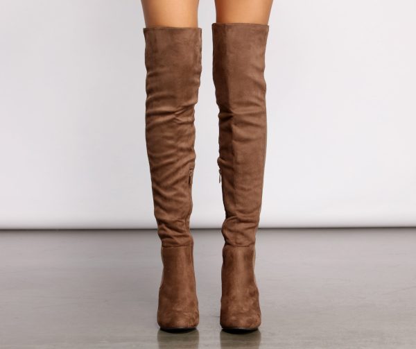 50 and 50 Thigh High Faux Suede and Knit Boots - Image 4