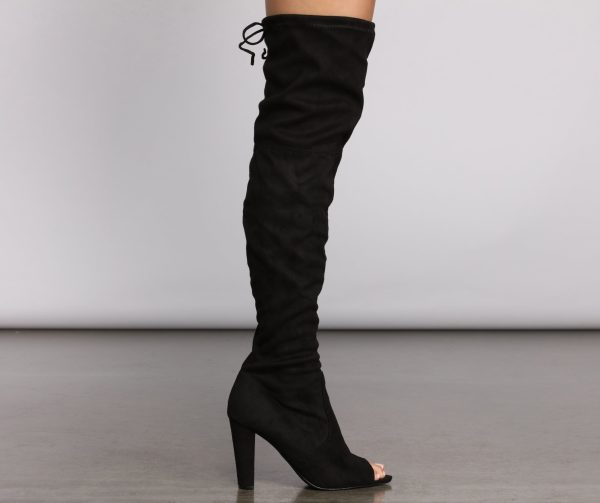 Over The Knee Open Toe Block Heeled Boots - Image 6