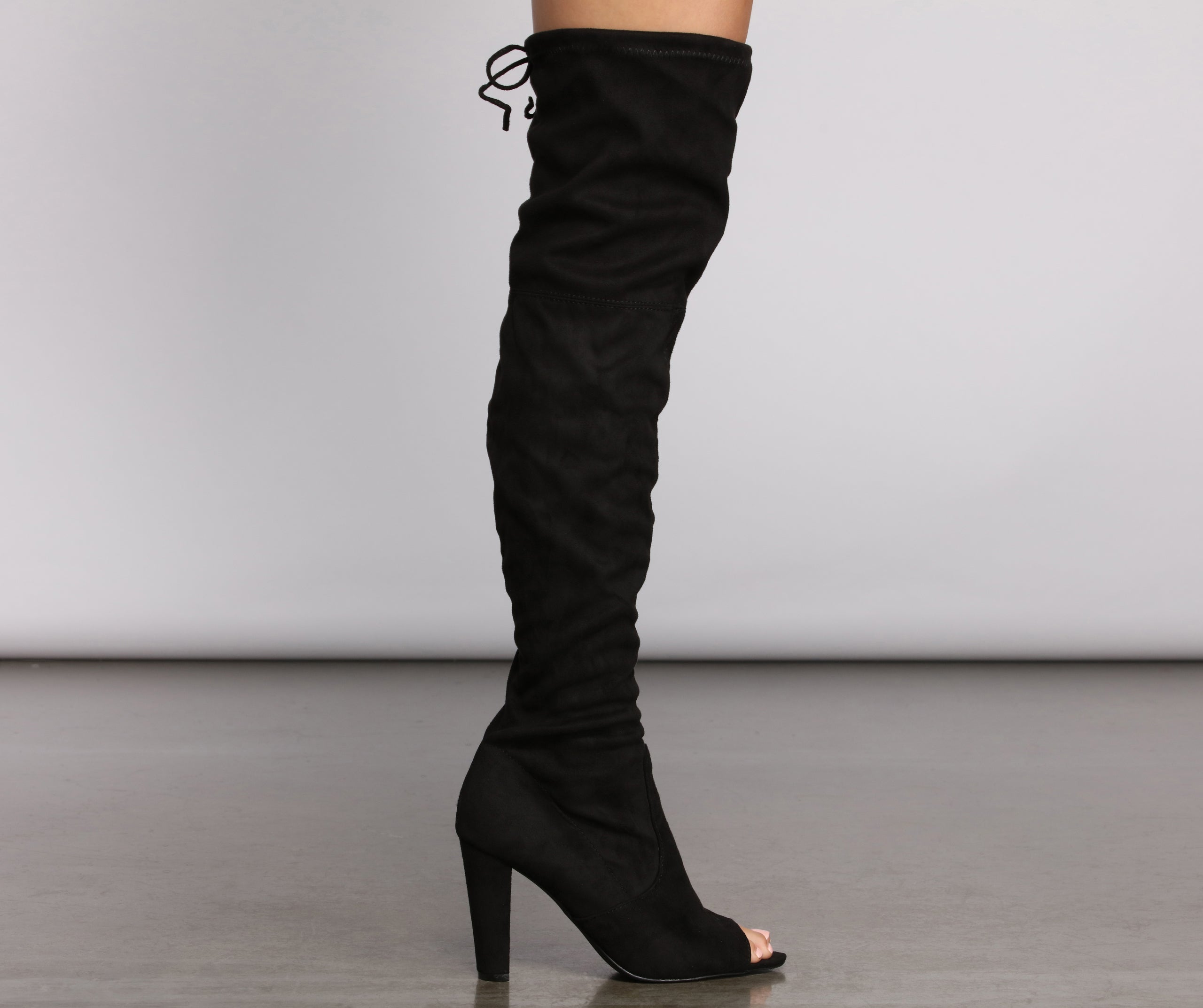 Over The Knee Open Toe Block Heeled Boots - Image 6