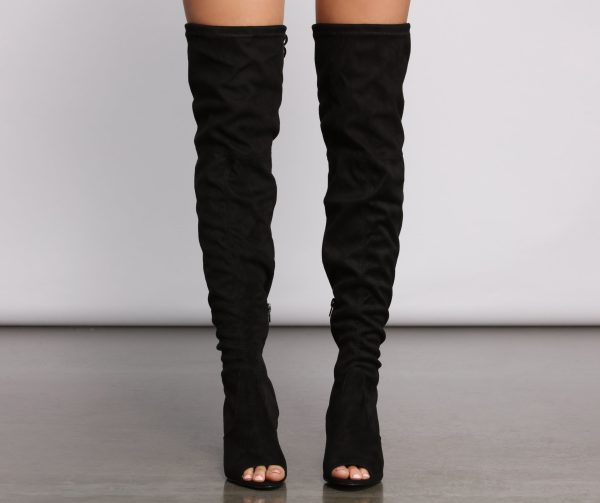 Over The Knee Open Toe Block Heeled Boots - Image 7