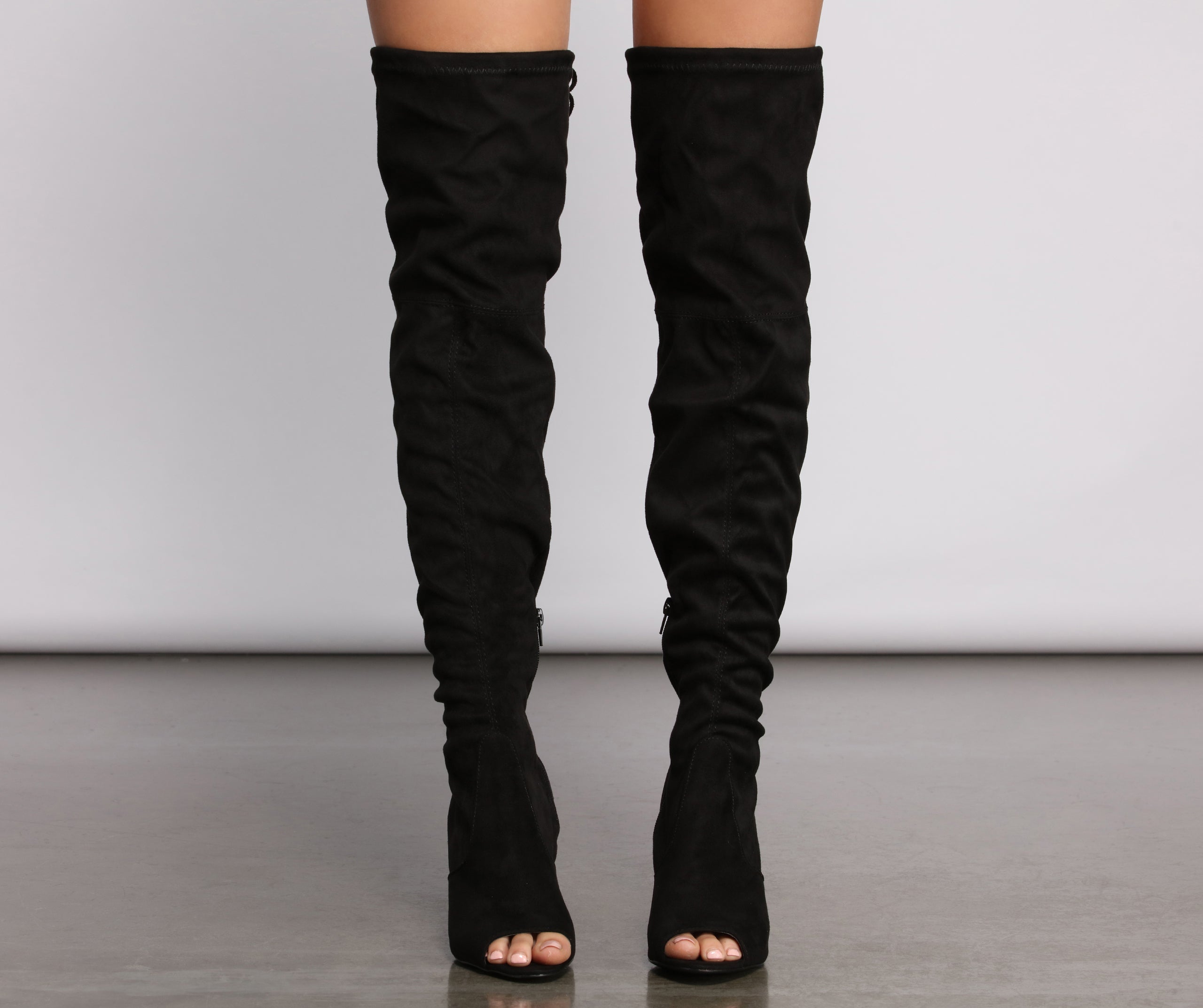 Over The Knee Open Toe Block Heeled Boots - Image 7