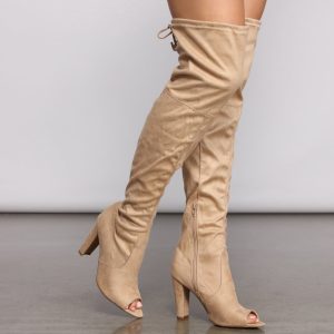 Over The Knee Open Toe Block Heeled Boots