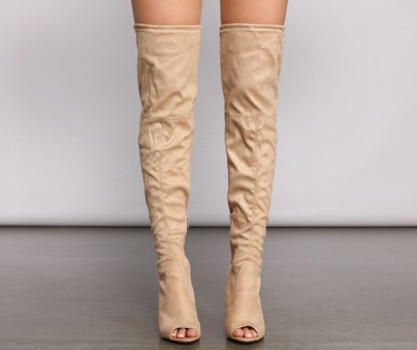 Over The Knee Open Toe Block Heeled Boots - Image 2