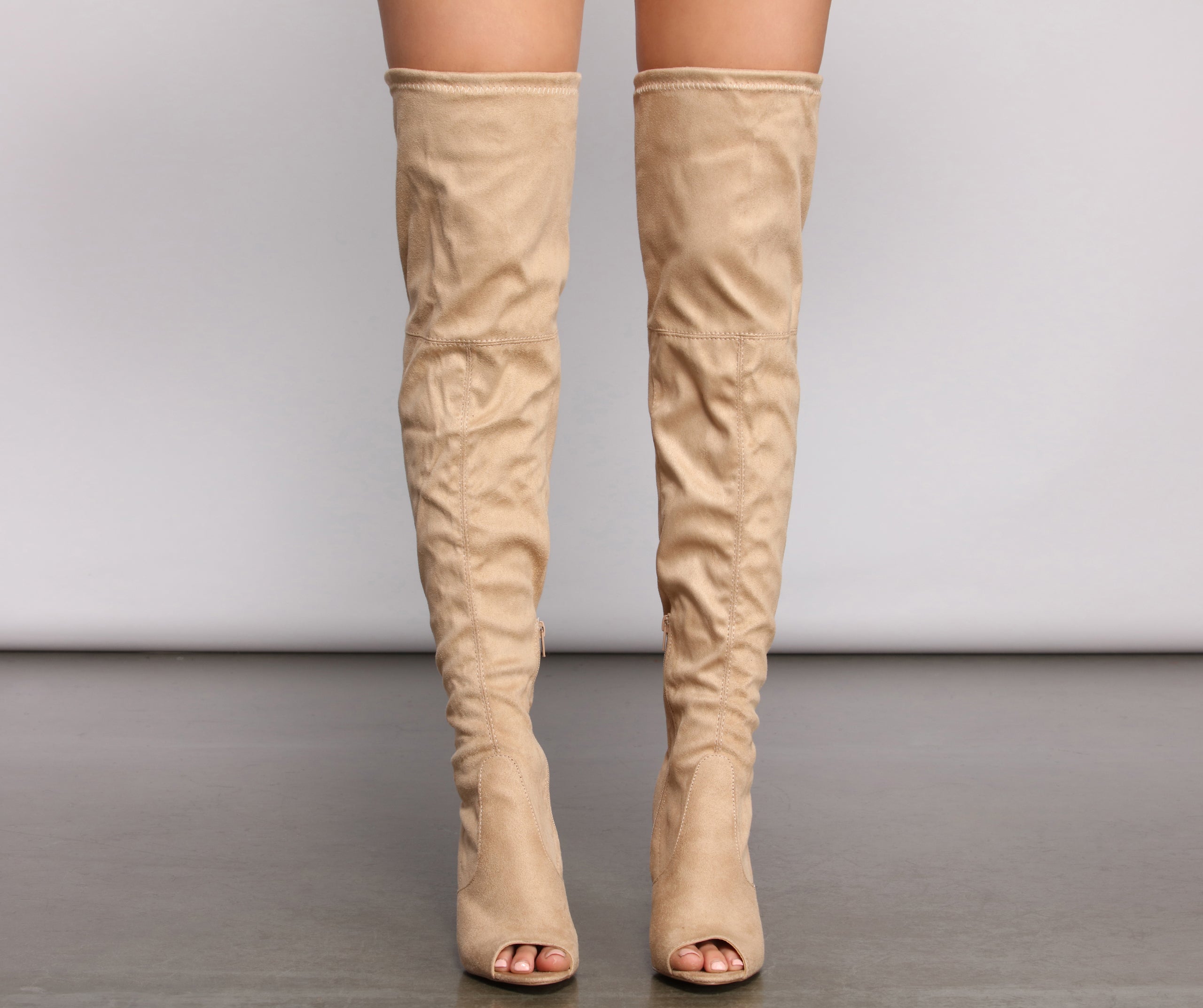Over The Knee Open Toe Block Heeled Boots - Image 2