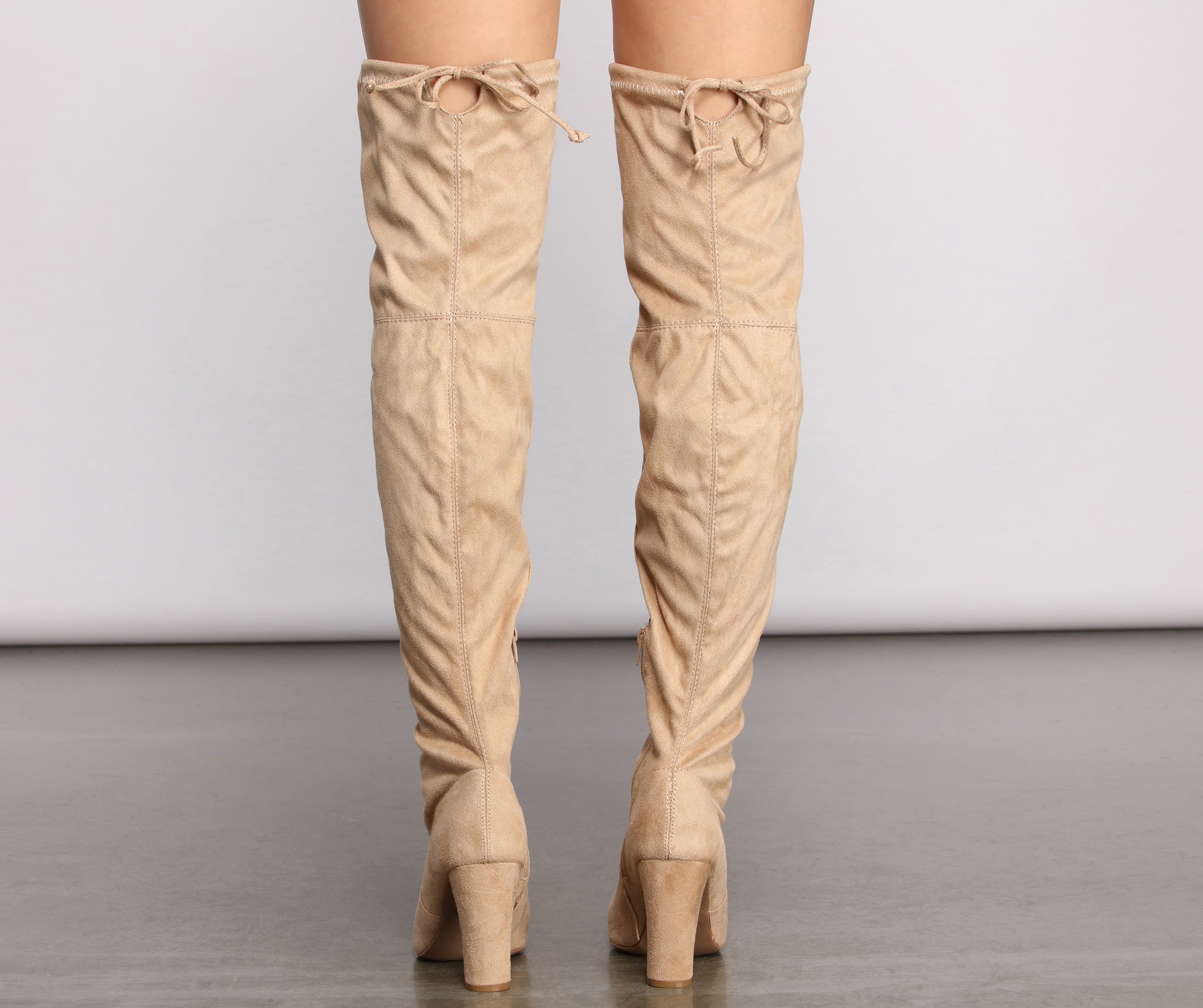 Over The Knee Open Toe Block Heeled Boots - Image 3
