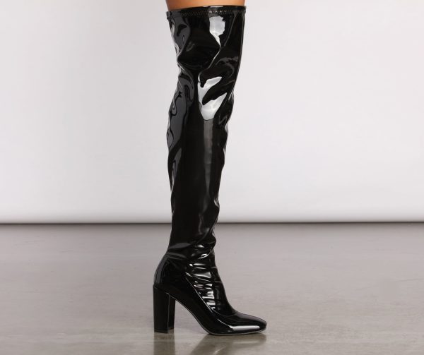 Patent Faux Leather Thigh-High Heeled Boots - Image 3