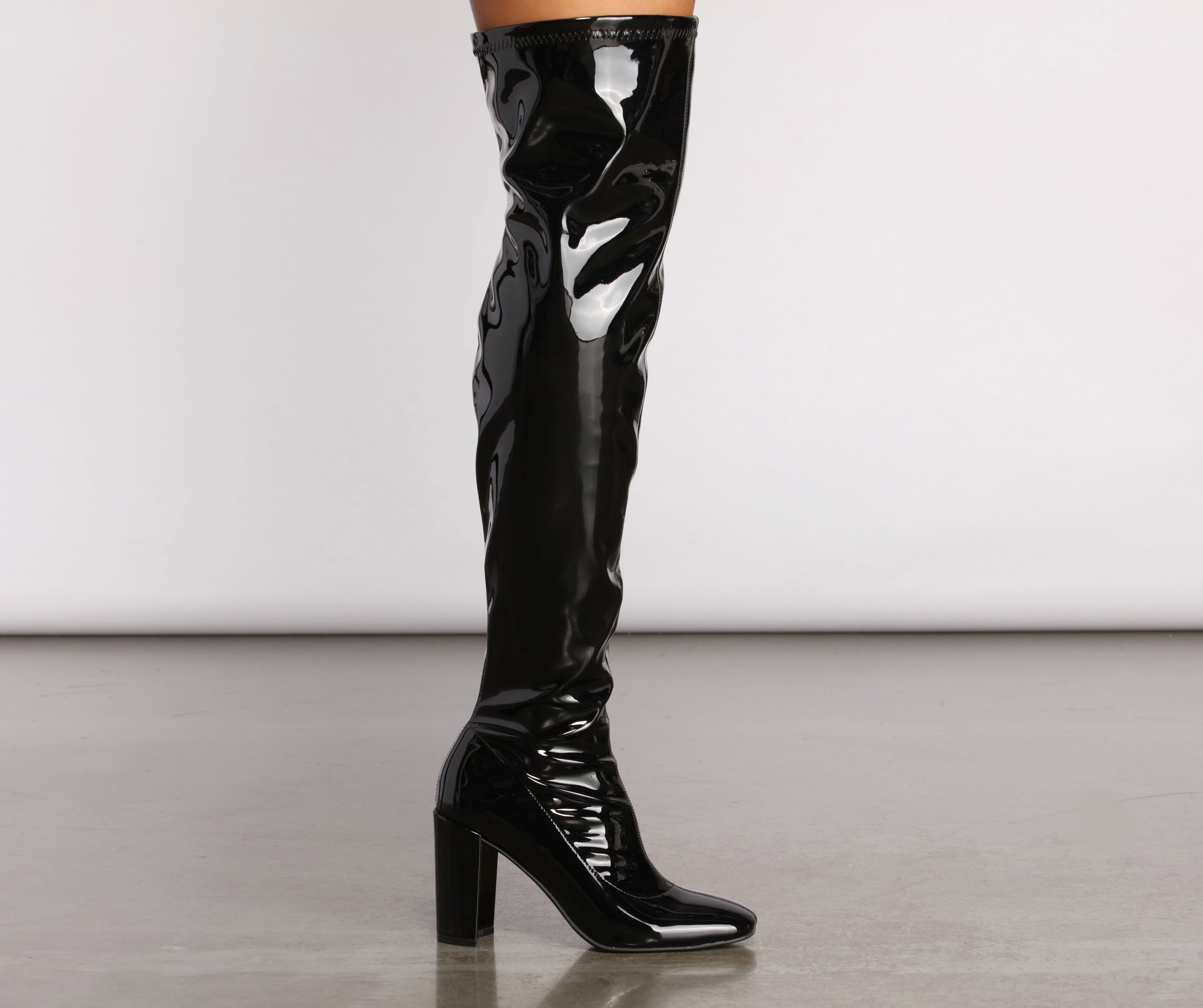 Patent Faux Leather Thigh-High Heeled Boots - Image 3