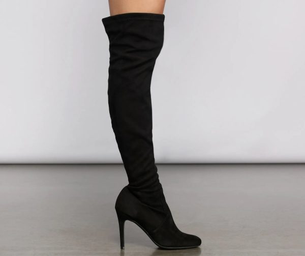 Essential Faux Suede Stiletto Thigh High Boots - Image 2