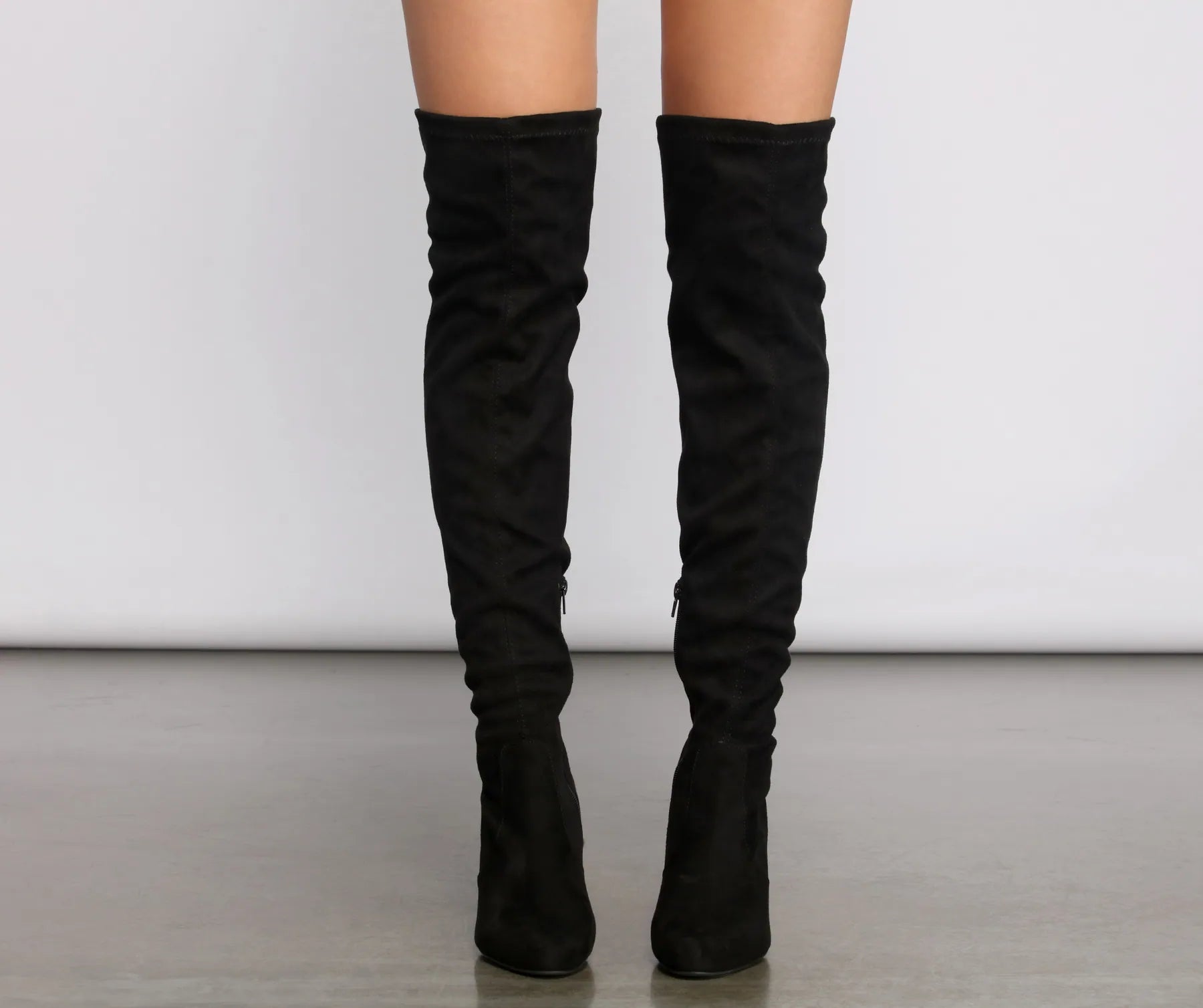 Essential Faux Suede Stiletto Thigh High Boots - Image 4