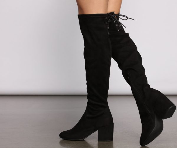 Over The Knee Tie Back Heeled Boots - Image 6