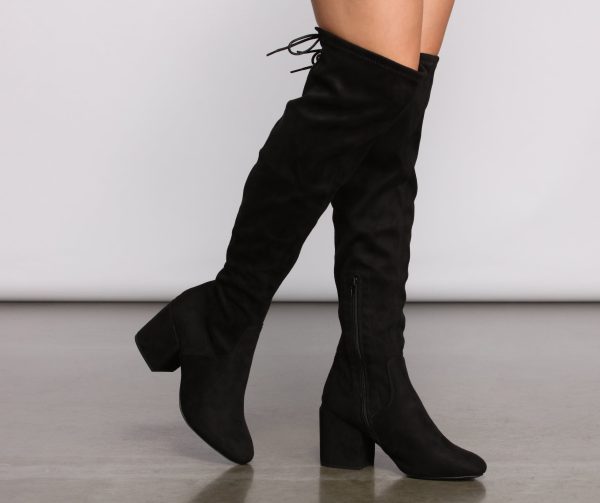 Over The Knee Tie Back Heeled Boots - Image 7