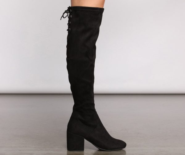 Over The Knee Tie Back Heeled Boots - Image 8