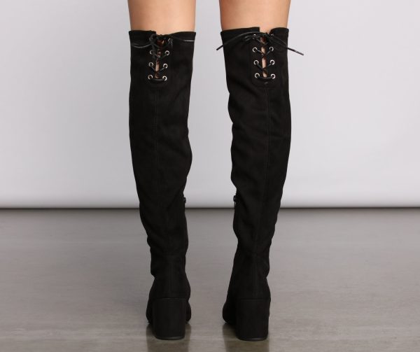 Over The Knee Tie Back Heeled Boots - Image 10