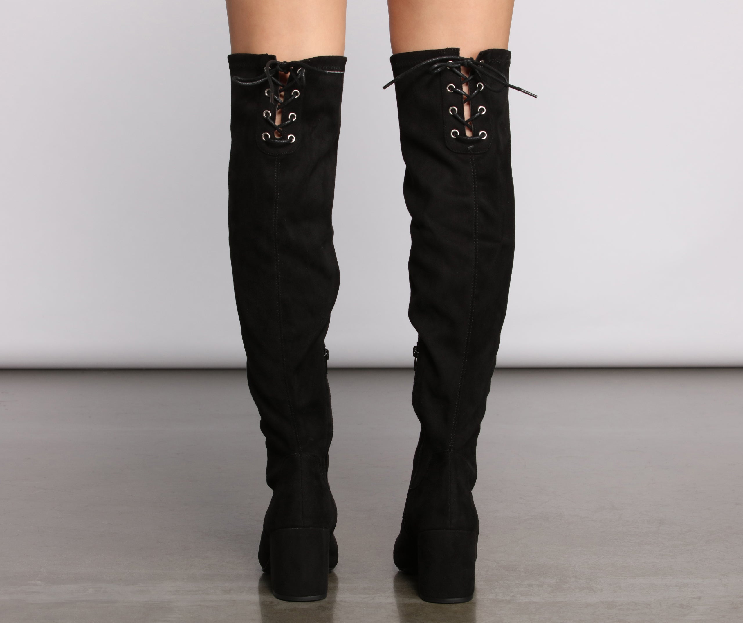 Over The Knee Tie Back Heeled Boots - Image 10