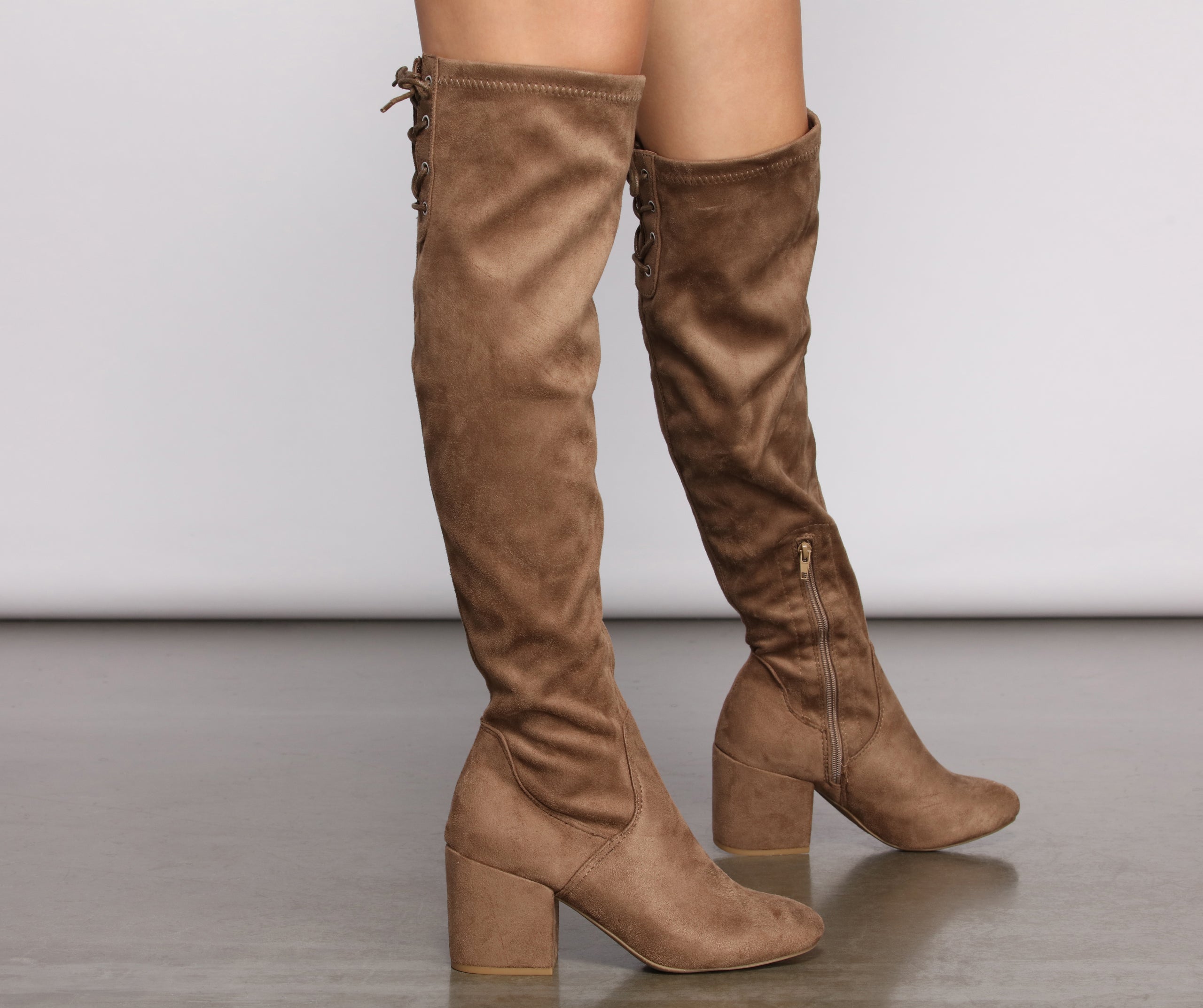 Over The Knee Tie Back Heeled Boots - Image 12