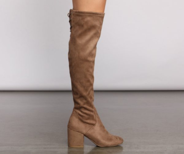 Over The Knee Tie Back Heeled Boots - Image 14