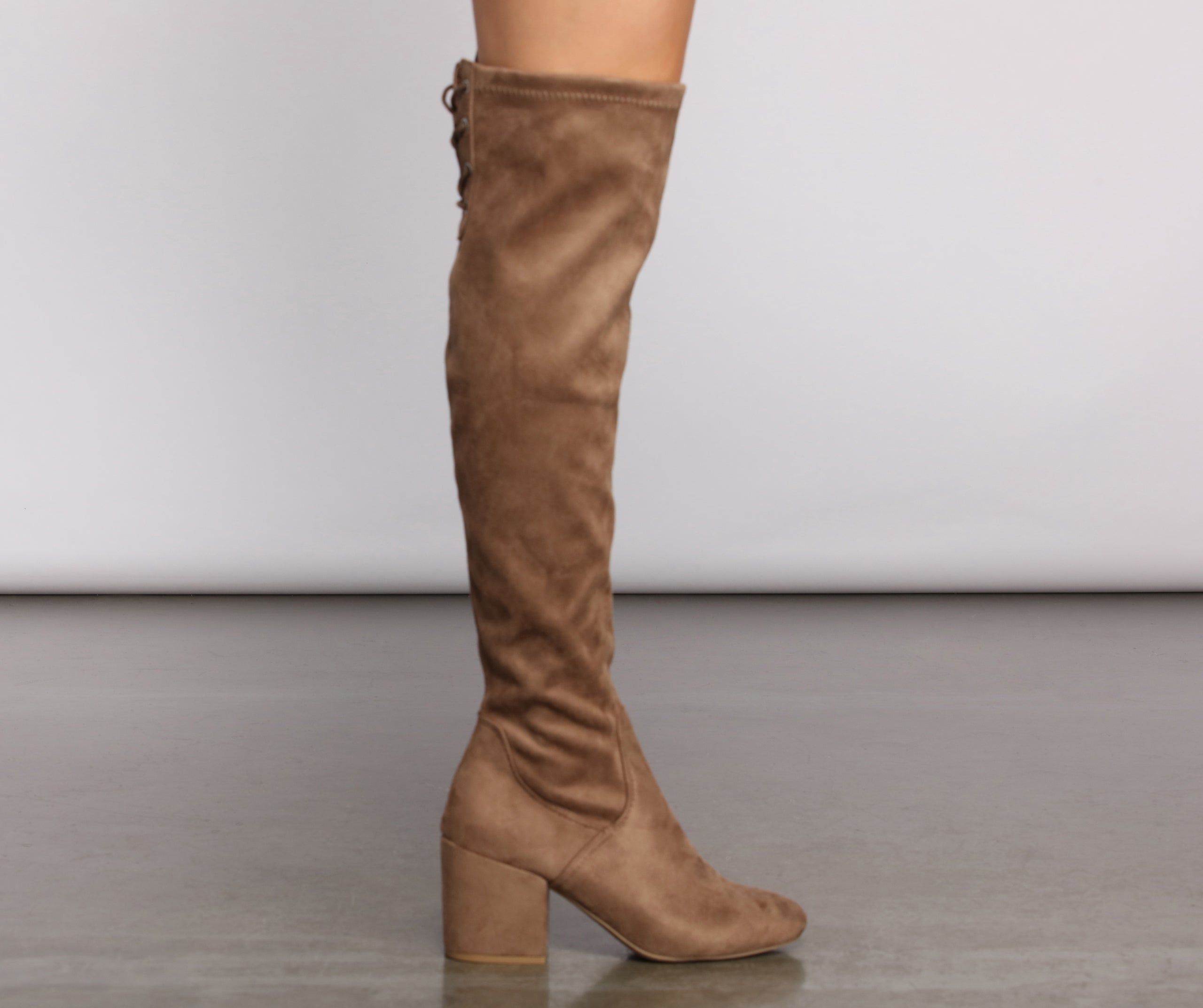 Over The Knee Tie Back Heeled Boots - Image 14