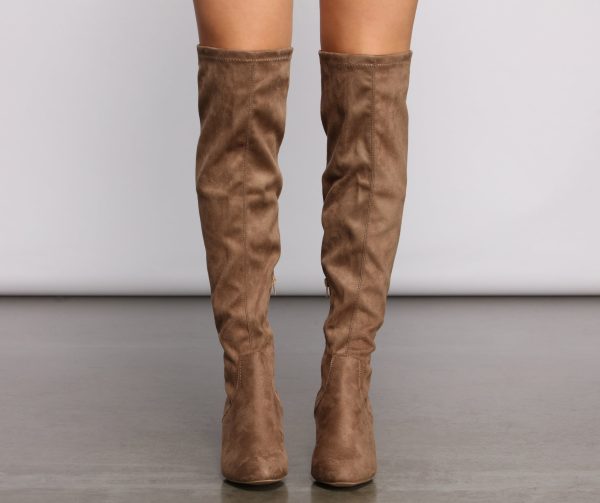 Over The Knee Tie Back Heeled Boots - Image 15