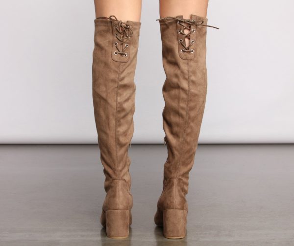 Over The Knee Tie Back Heeled Boots - Image 16