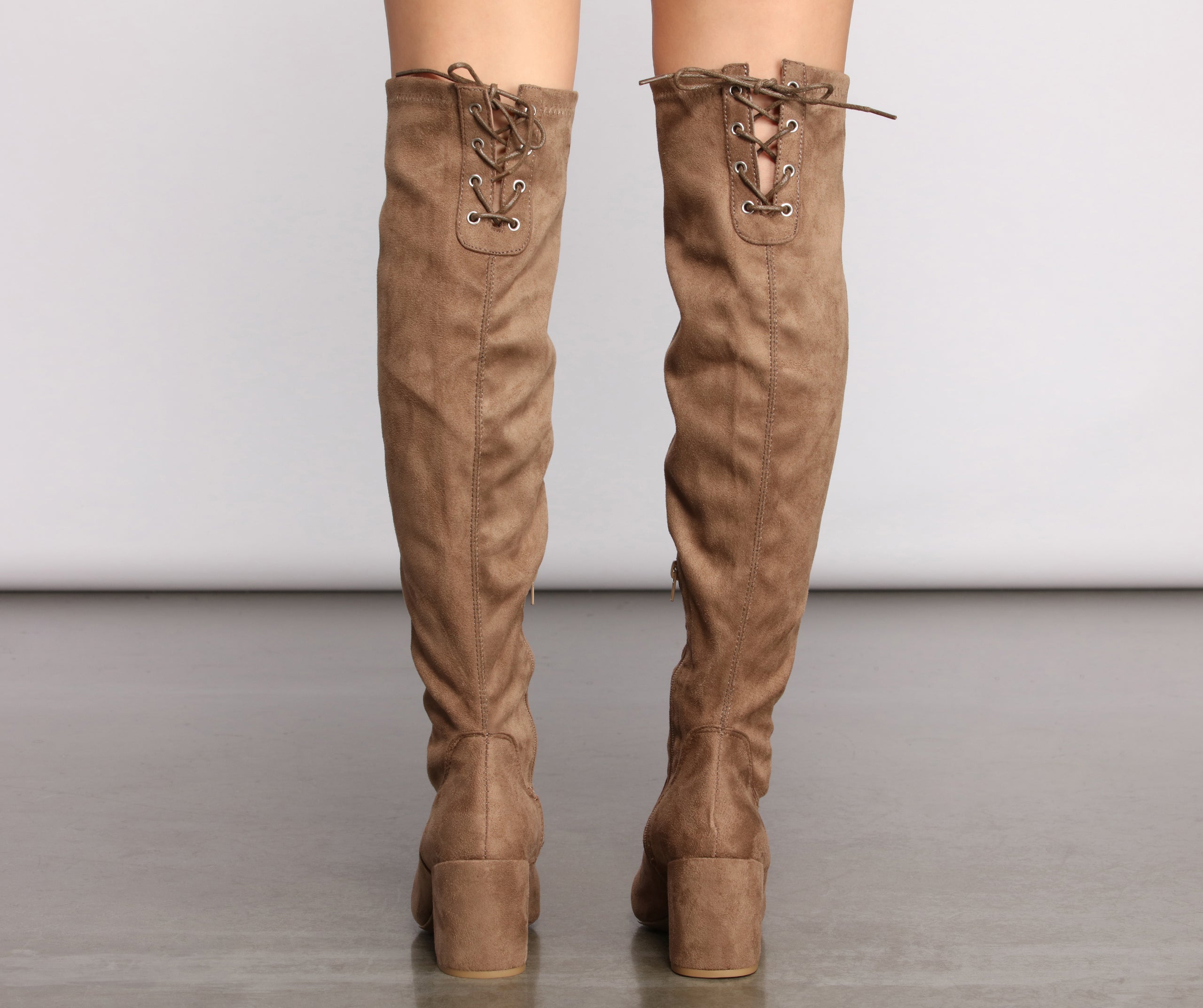 Over The Knee Tie Back Heeled Boots - Image 16