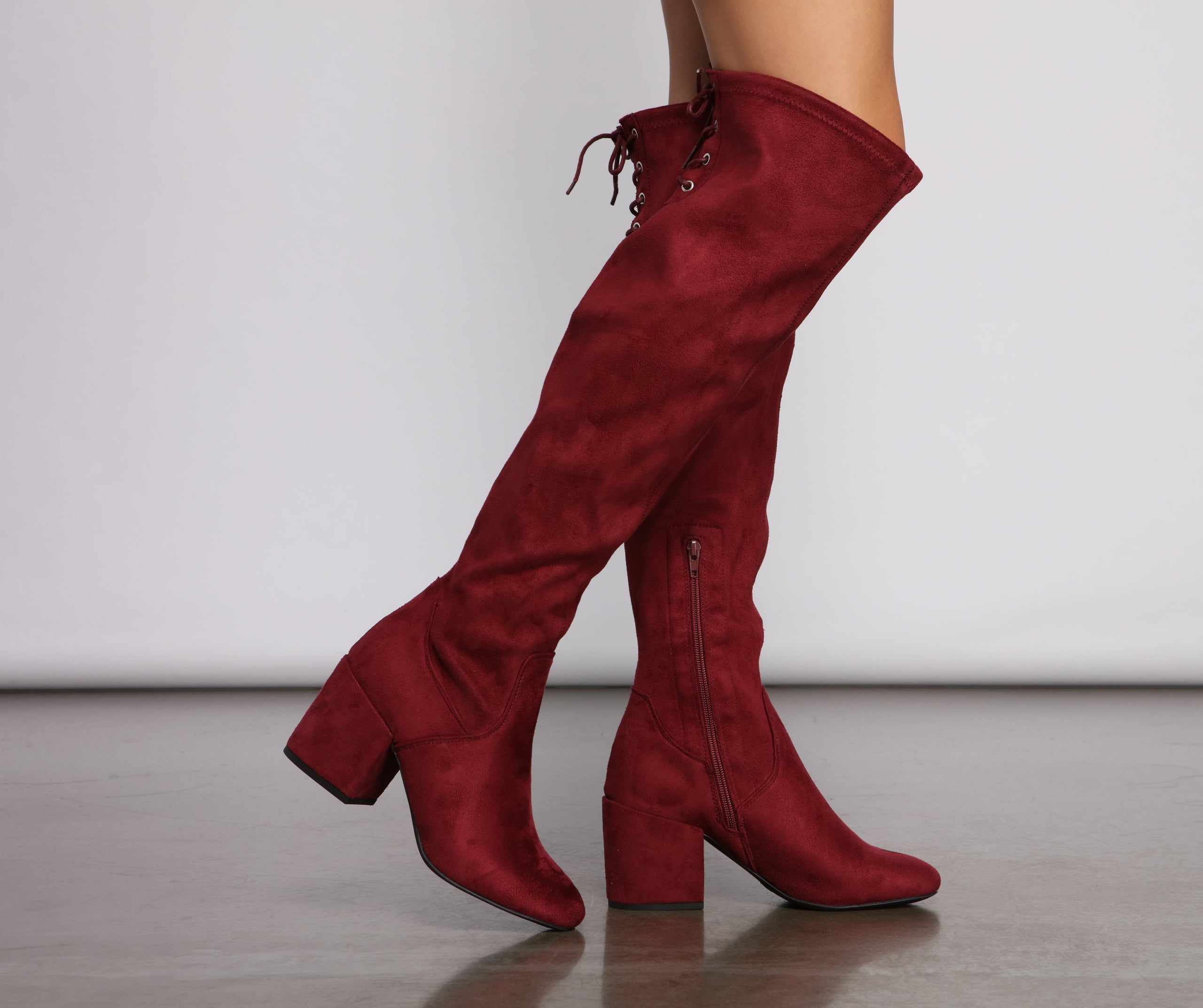 Over The Knee Tie Back Heeled Boots - Image 2