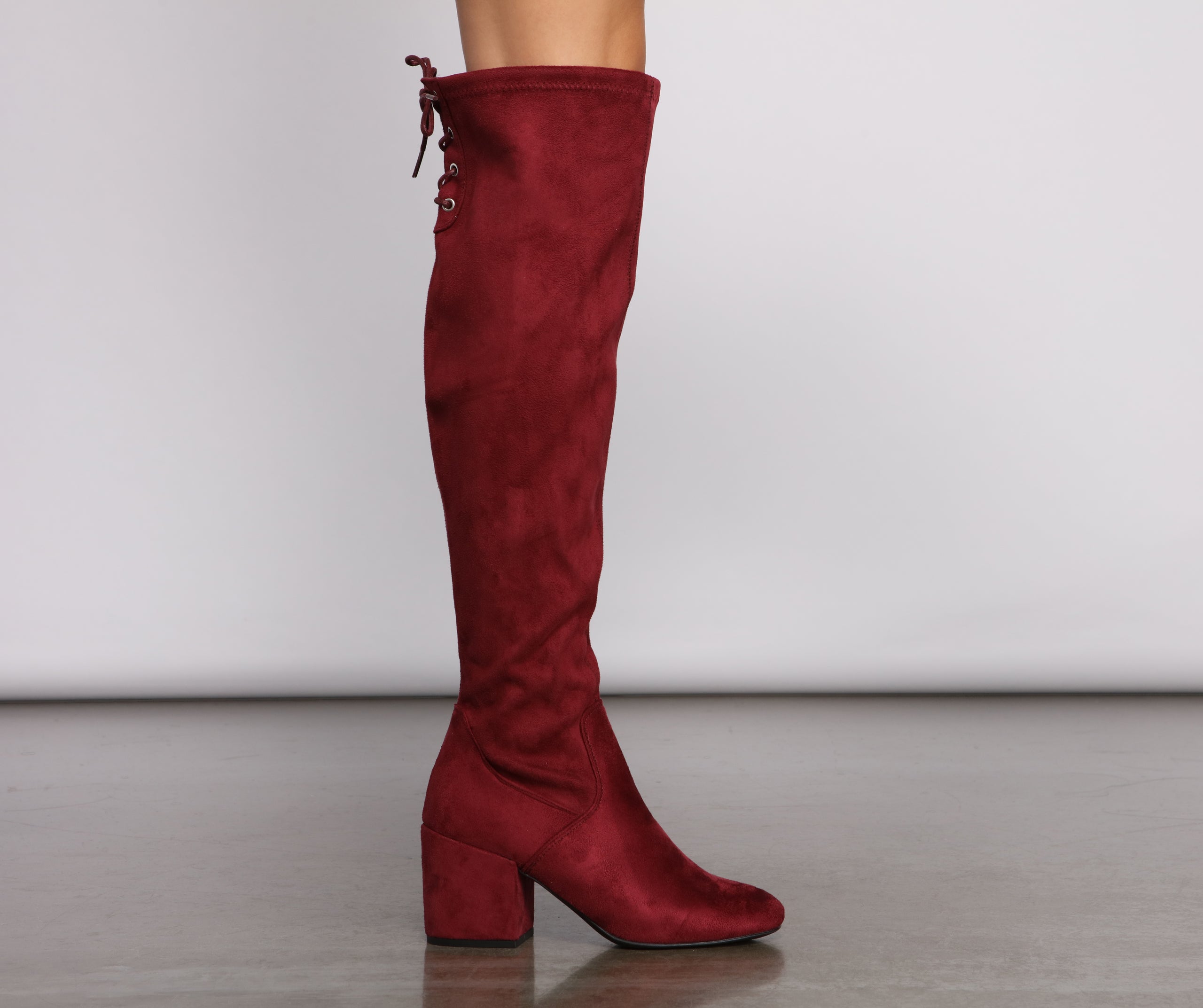 Over The Knee Tie Back Heeled Boots - Image 3