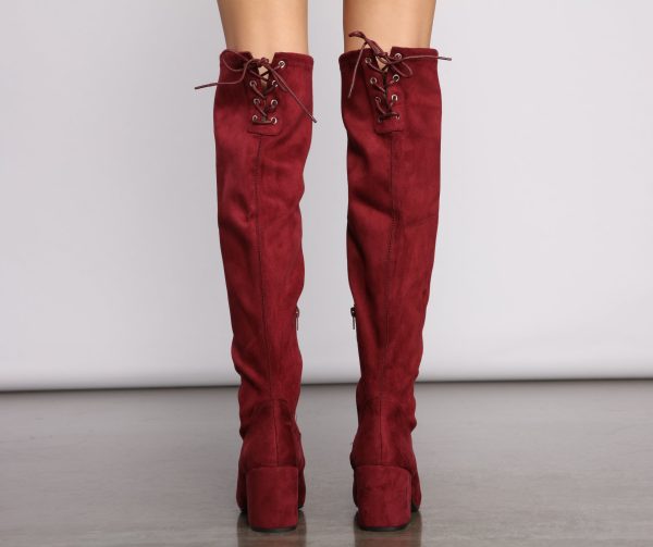 Over The Knee Tie Back Heeled Boots - Image 4