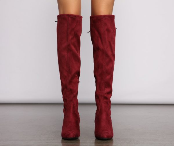 Over The Knee Tie Back Heeled Boots - Image 5