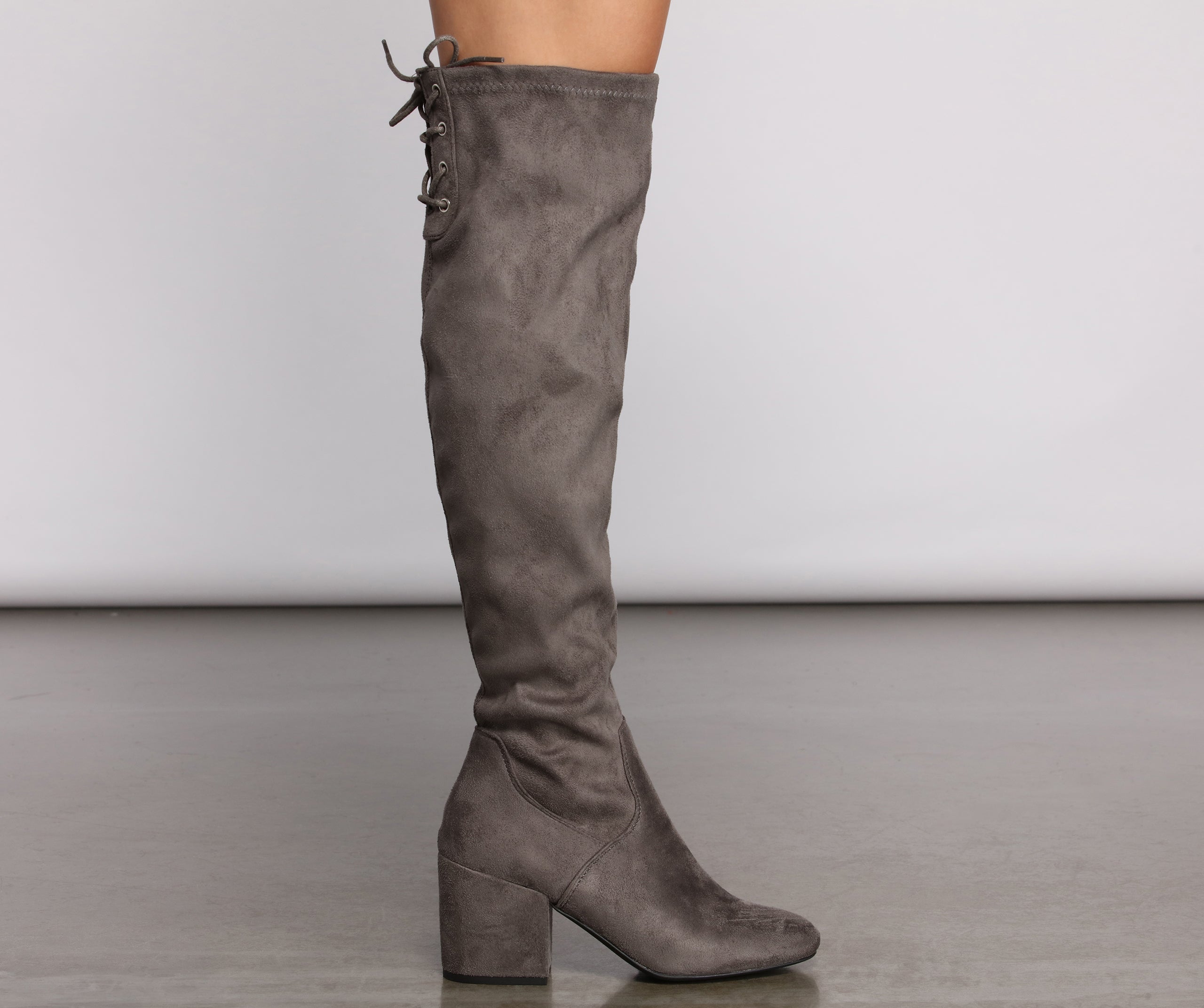 Over The Knee Tie Back Heeled Boots - Image 18