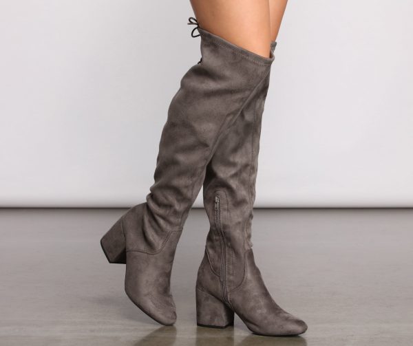 Over The Knee Tie Back Heeled Boots - Image 19
